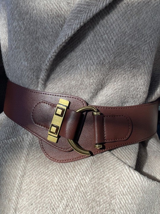 Retro versatile coffee-colored wide elastic belt accessories