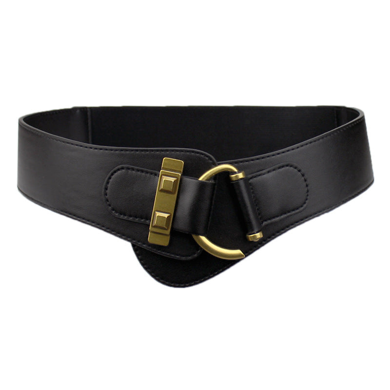 Retro versatile coffee-colored wide elastic belt accessories