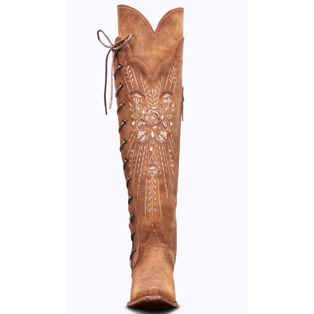 Vintage Embroidered Lace-Up Western Boots