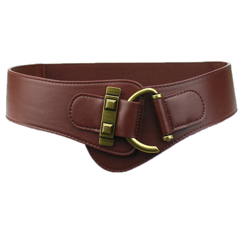 Retro versatile coffee-colored wide elastic belt accessories