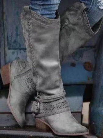 Vintage high-top leather buckle-decorated knight boots