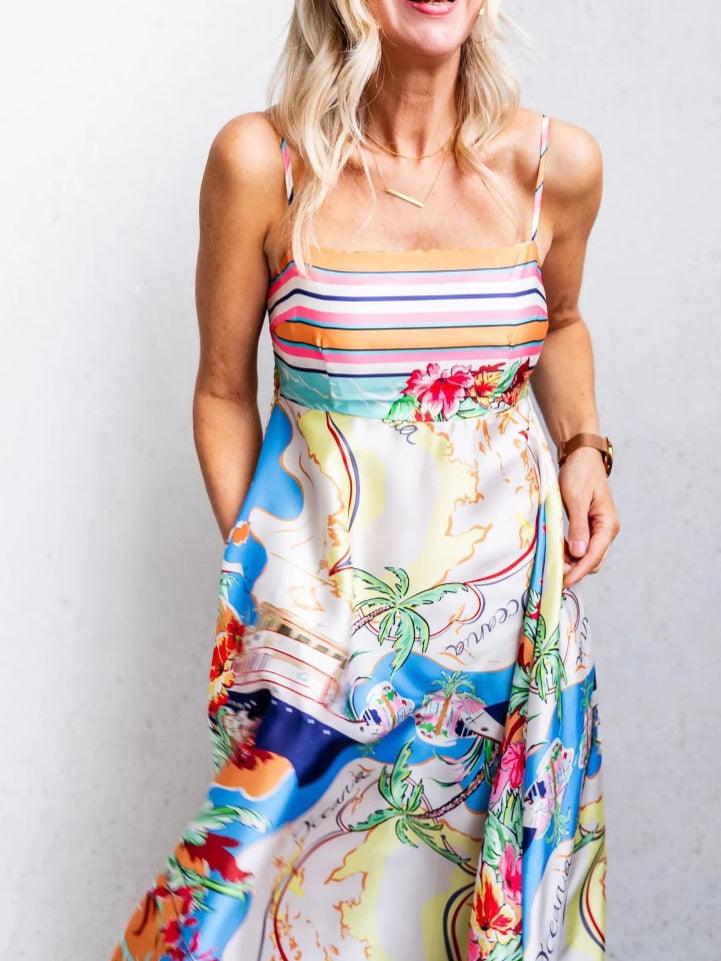 Printed painted holiday style suspender dress