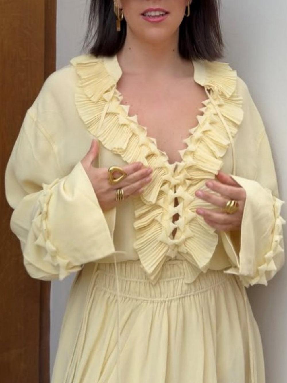 Two-Way Ruffled Long Sleeve Shirt and Skirt Set