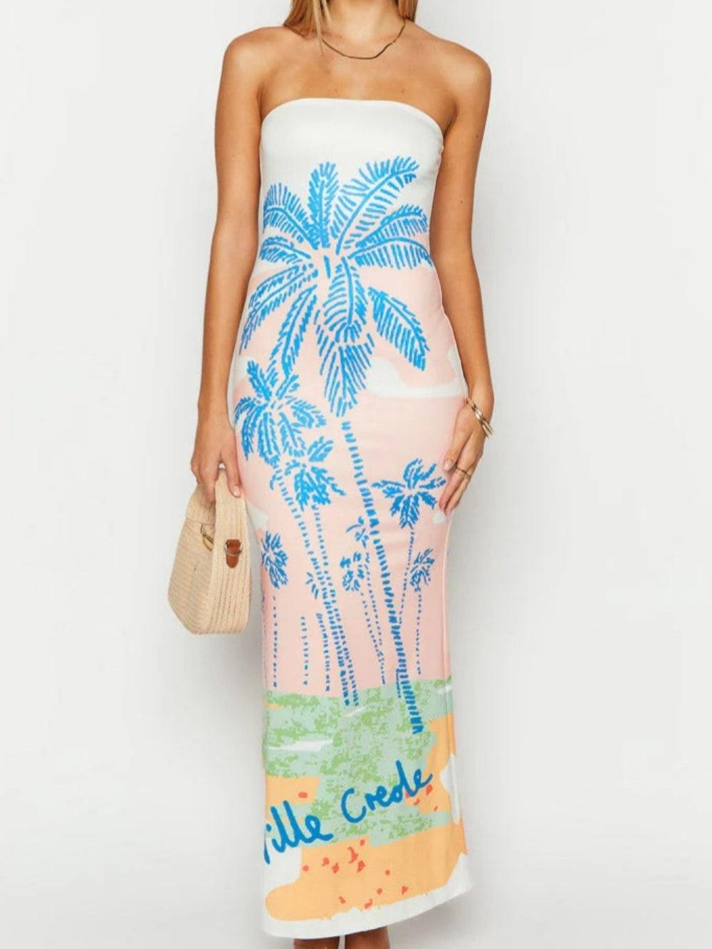 Strapless printed resort dress