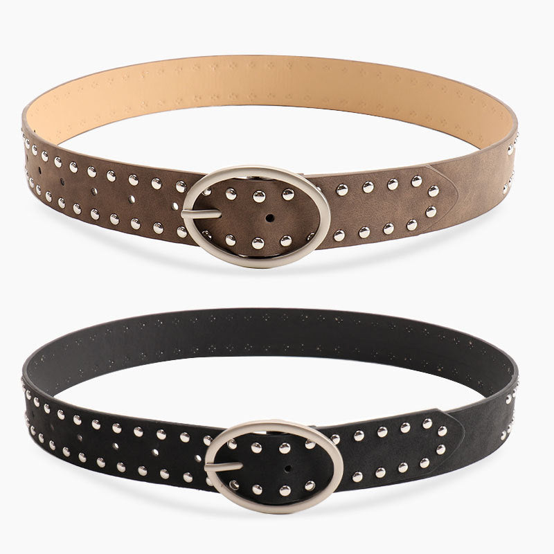 Oval buckle millennial style fashion rivet belt