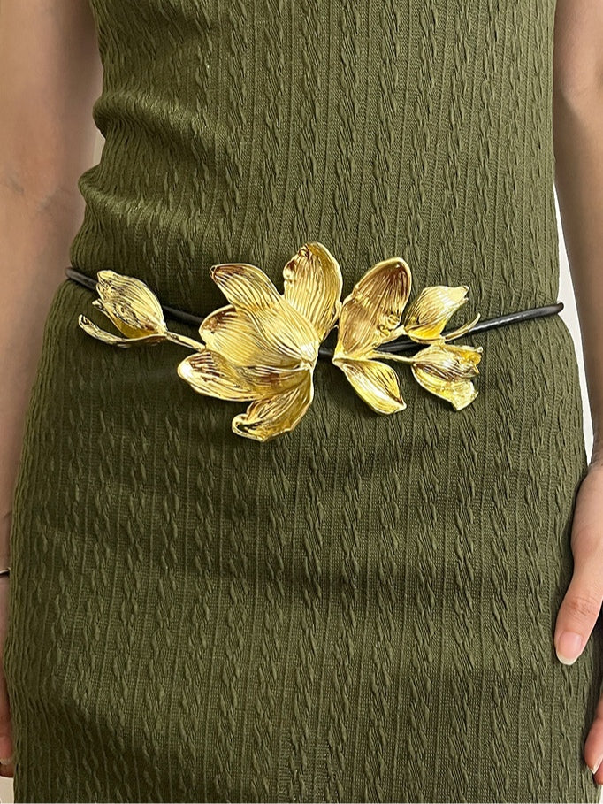 Vintage gold tulip flower decorative belt