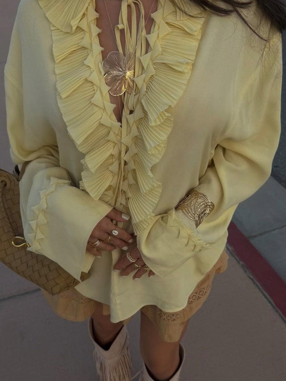 Two-Way Ruffled Long Sleeve Shirt and Skirt Set