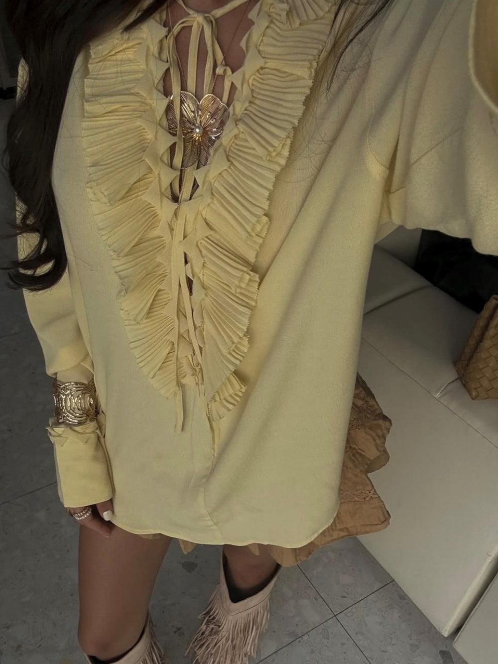 Two-Way Ruffled Long Sleeve Shirt and Skirt Set