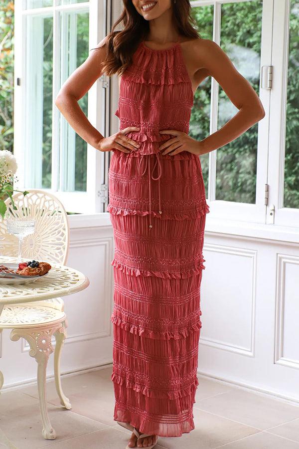 Sleeveless chiffon elastic waist two piece suit