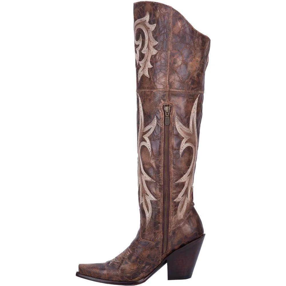Retro pattern high-heeled thick-heeled high boots