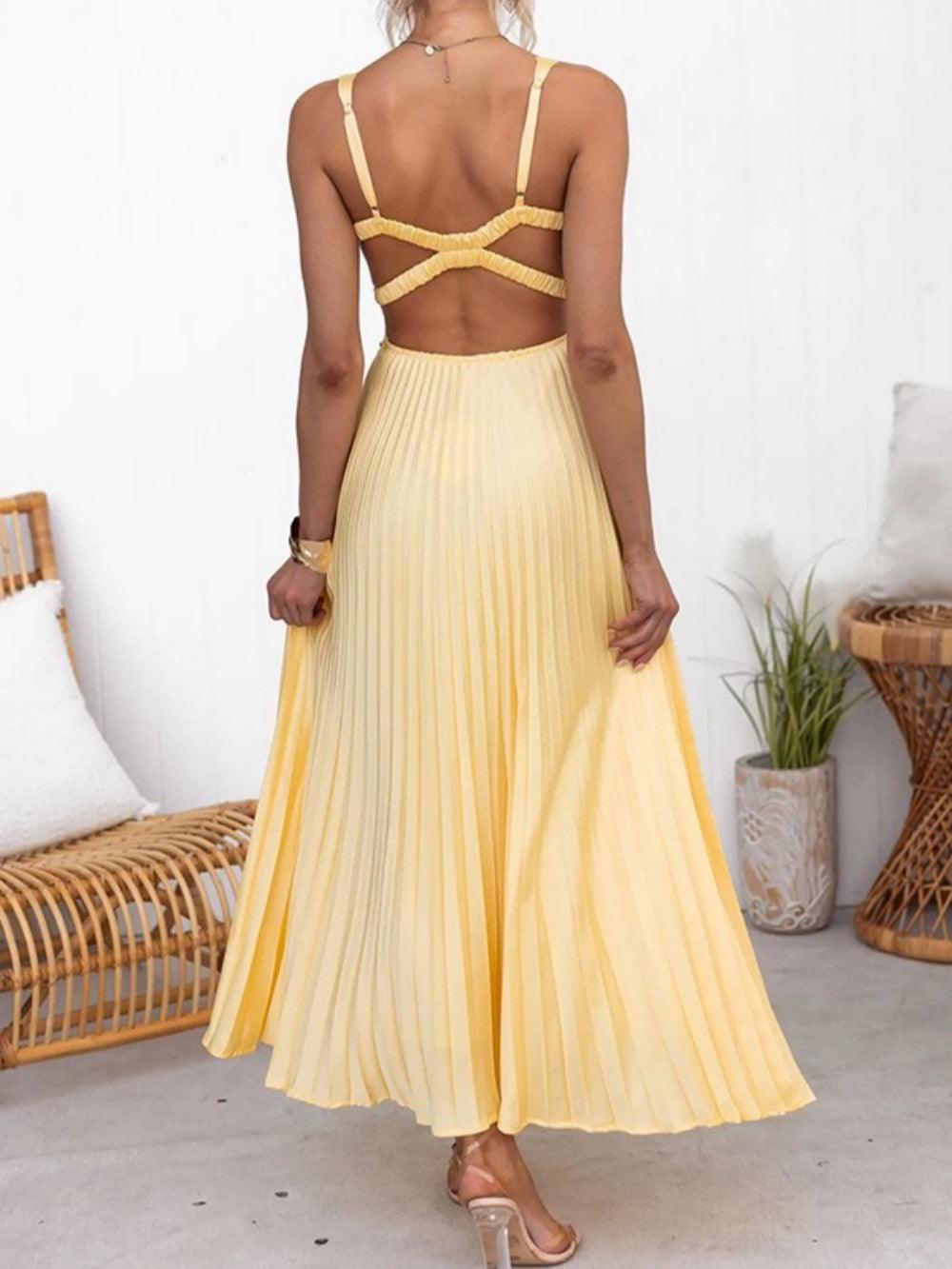 Pleated backless mid-length dress