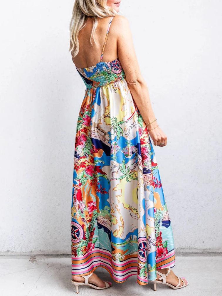 Printed painted holiday style suspender dress