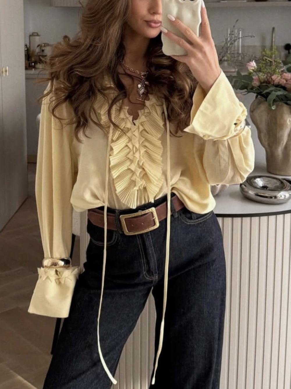 Two-Way Ruffled Long Sleeve Shirt and Skirt Set