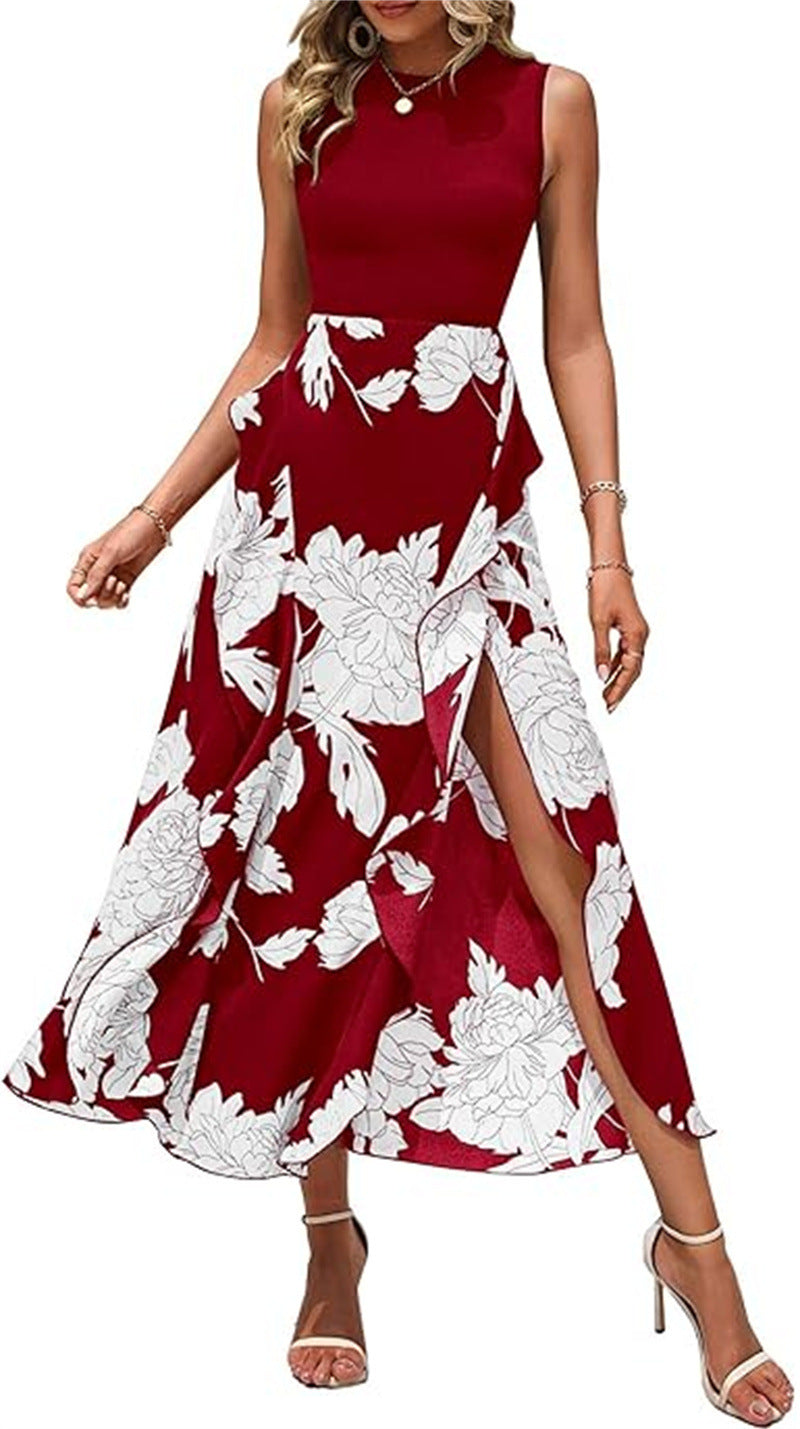 Elegant printed sleeveless midi dress