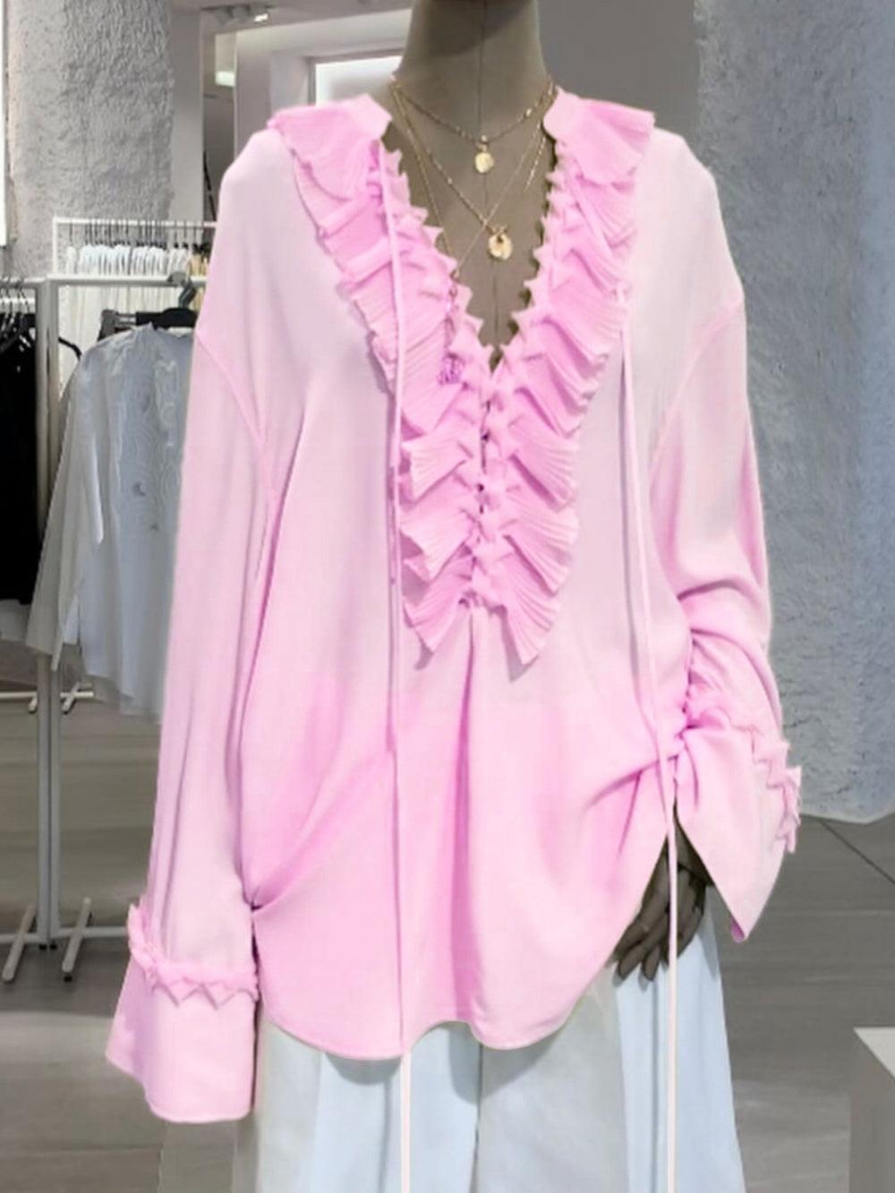 Two-Way Ruffled Long Sleeve Shirt and Skirt Set