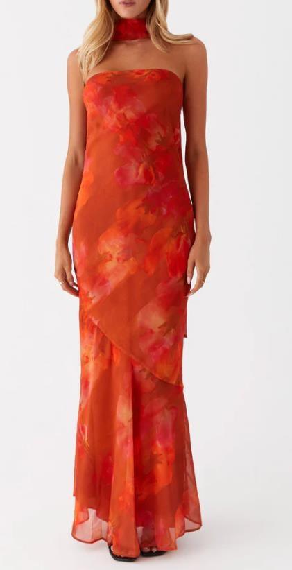 Digital print backless dress