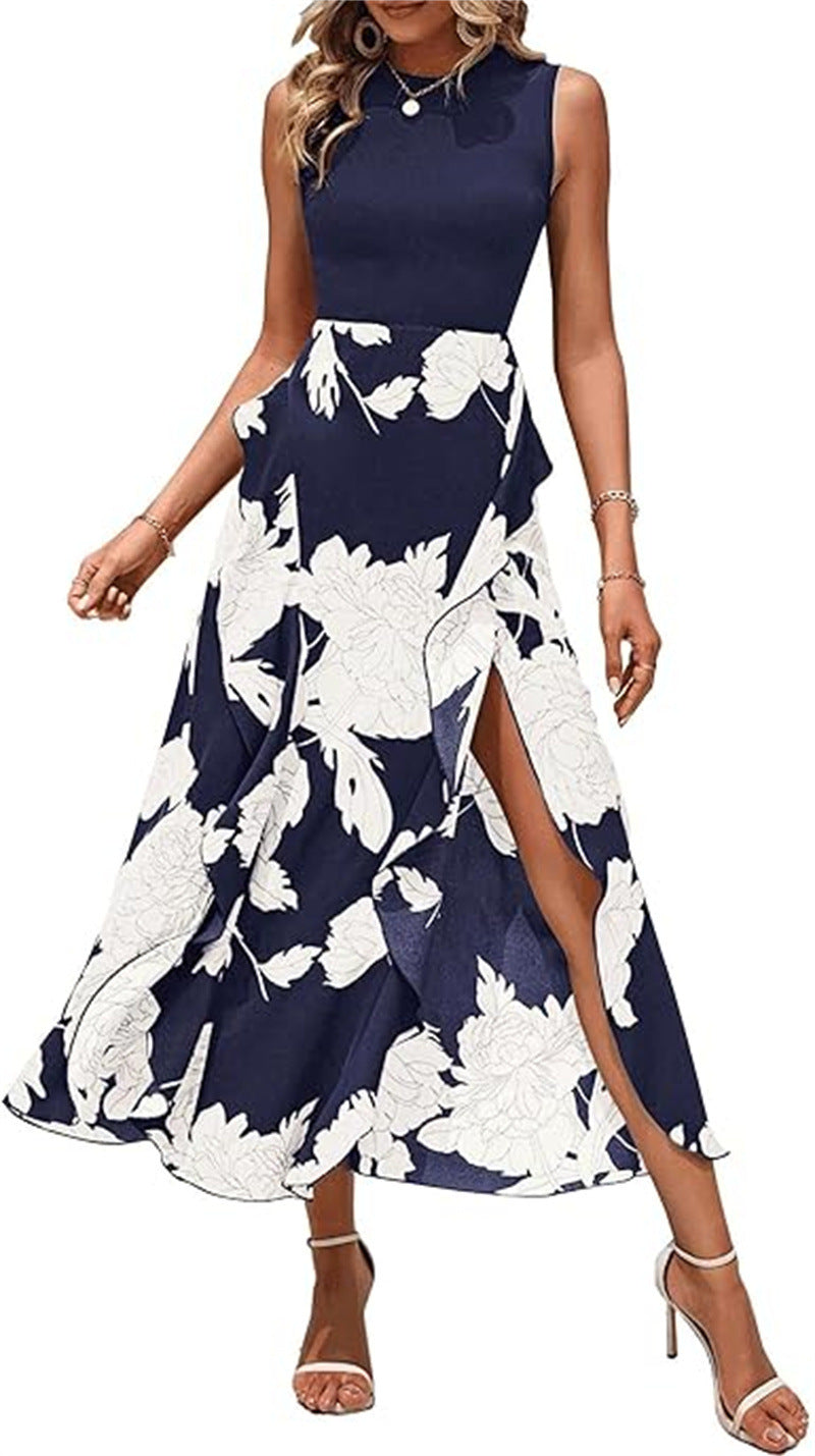 Elegant printed sleeveless midi dress