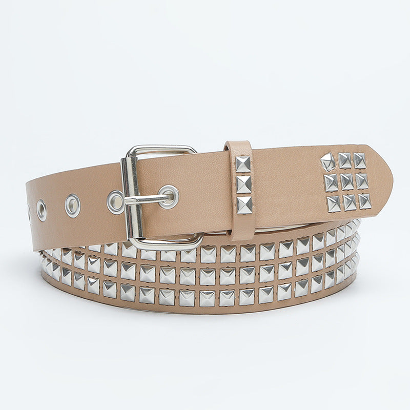 Square bead rivet pyramid inlaid women's belt