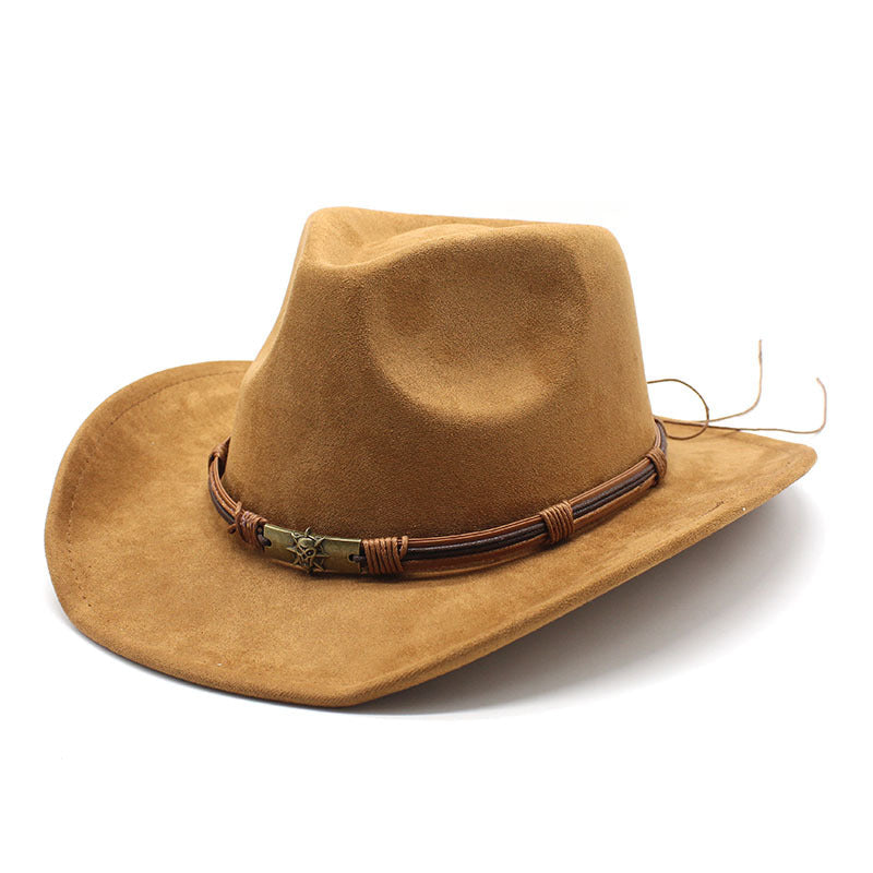 Suede curled brim western cowboy hat