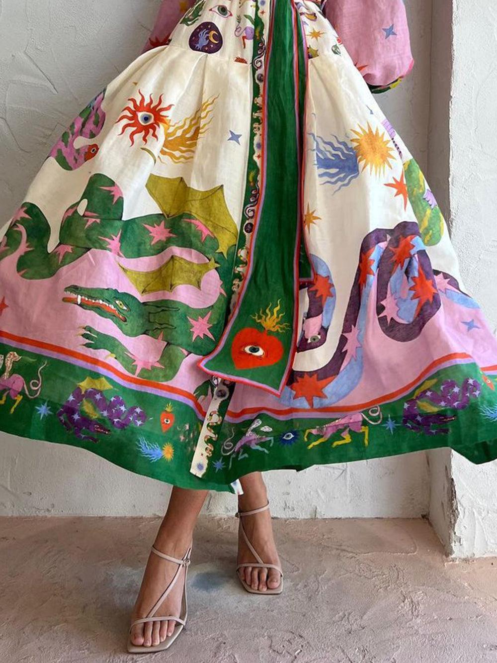 Pleated Long Sleeve Loose Dress