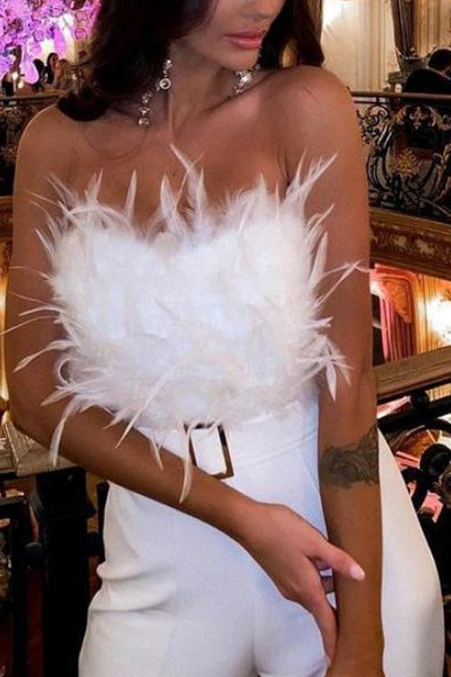 Feather Sexy Off Shoulder Sleeveless Slim Jumpsuit