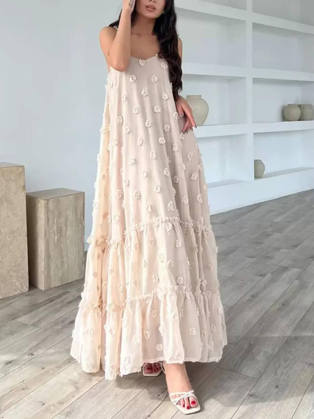 Flower Decor Pretty A-Line Layered Loose Maxi Dress