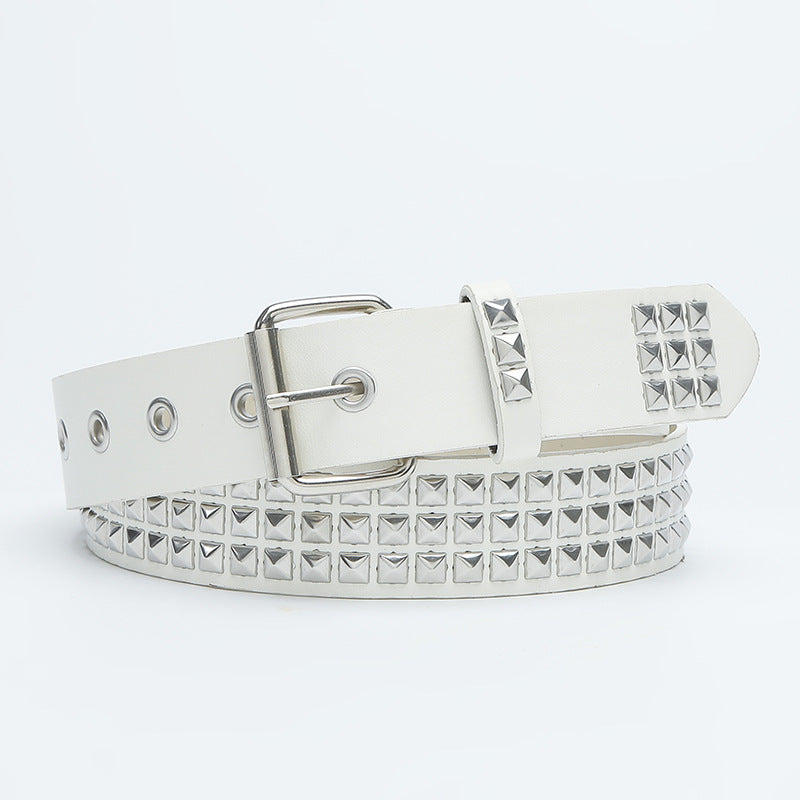 Square bead rivet pyramid inlaid women's belt