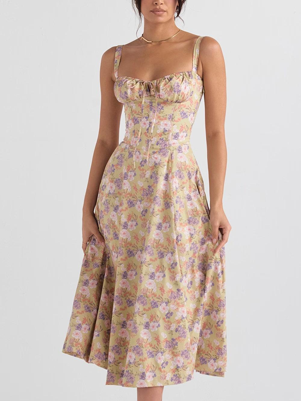 Peony print bustier sundress