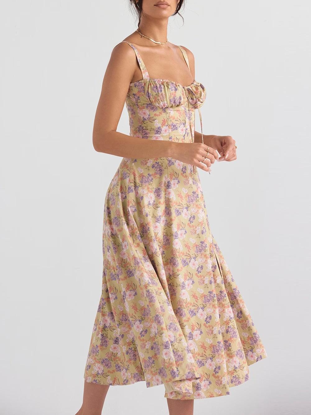 Peony print bustier sundress