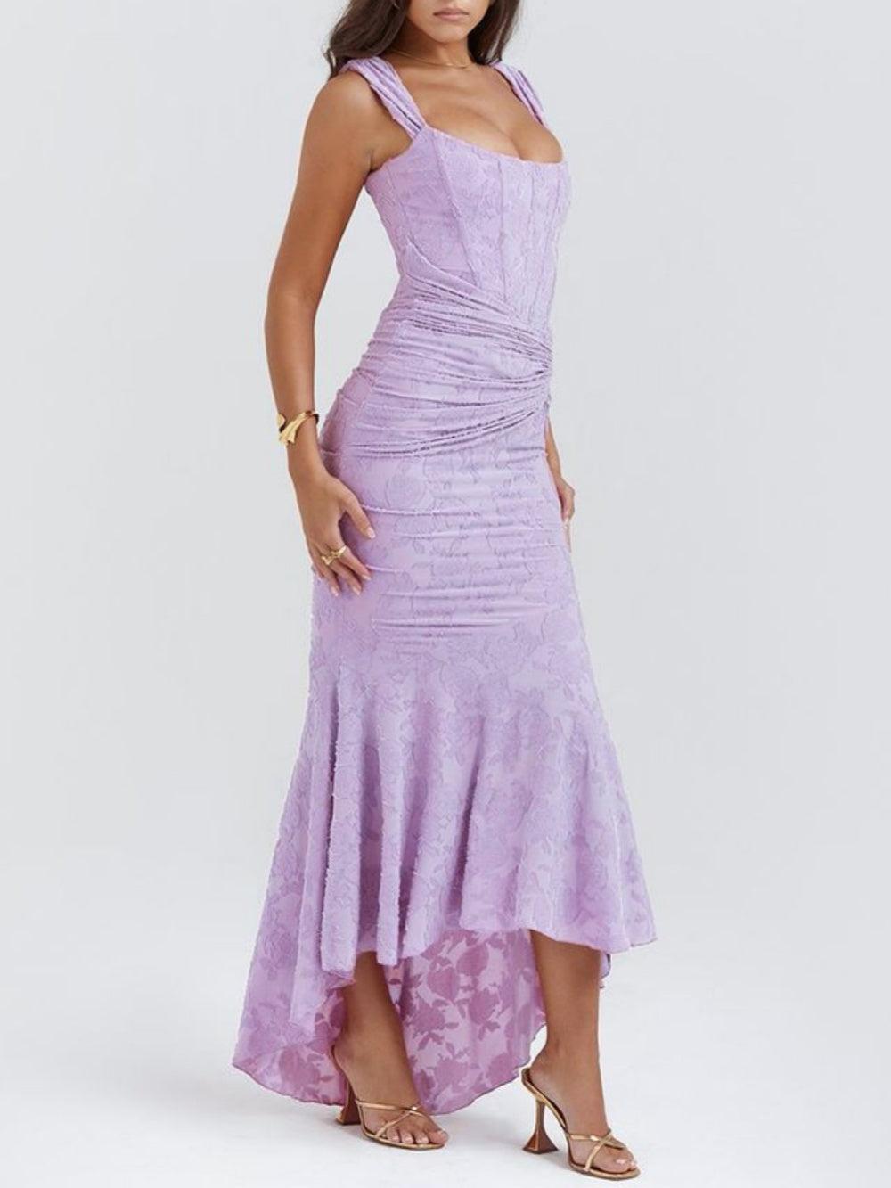 Purple bell floral maxi dress