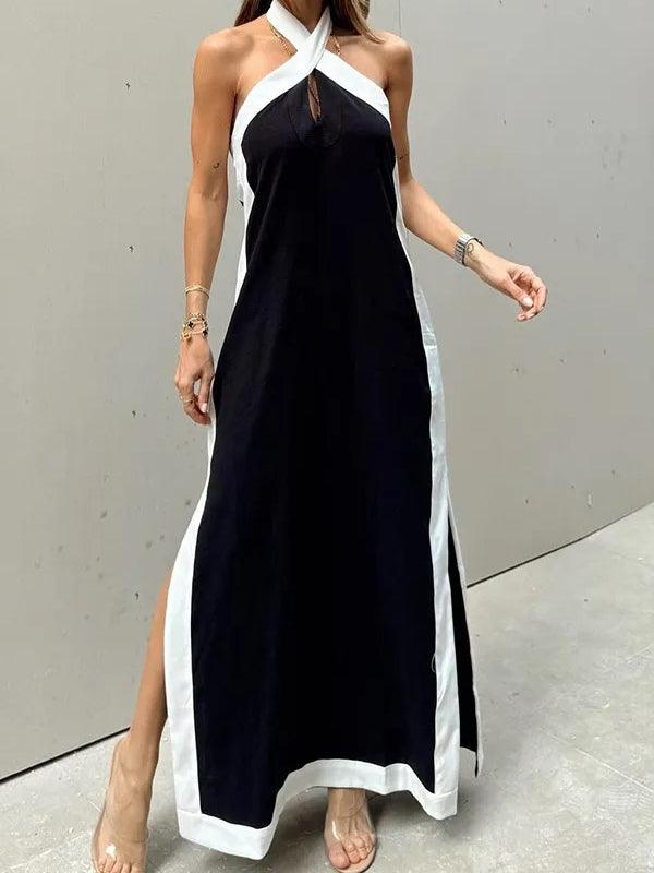 Halter Neck Hollow Slit Maxi Dress