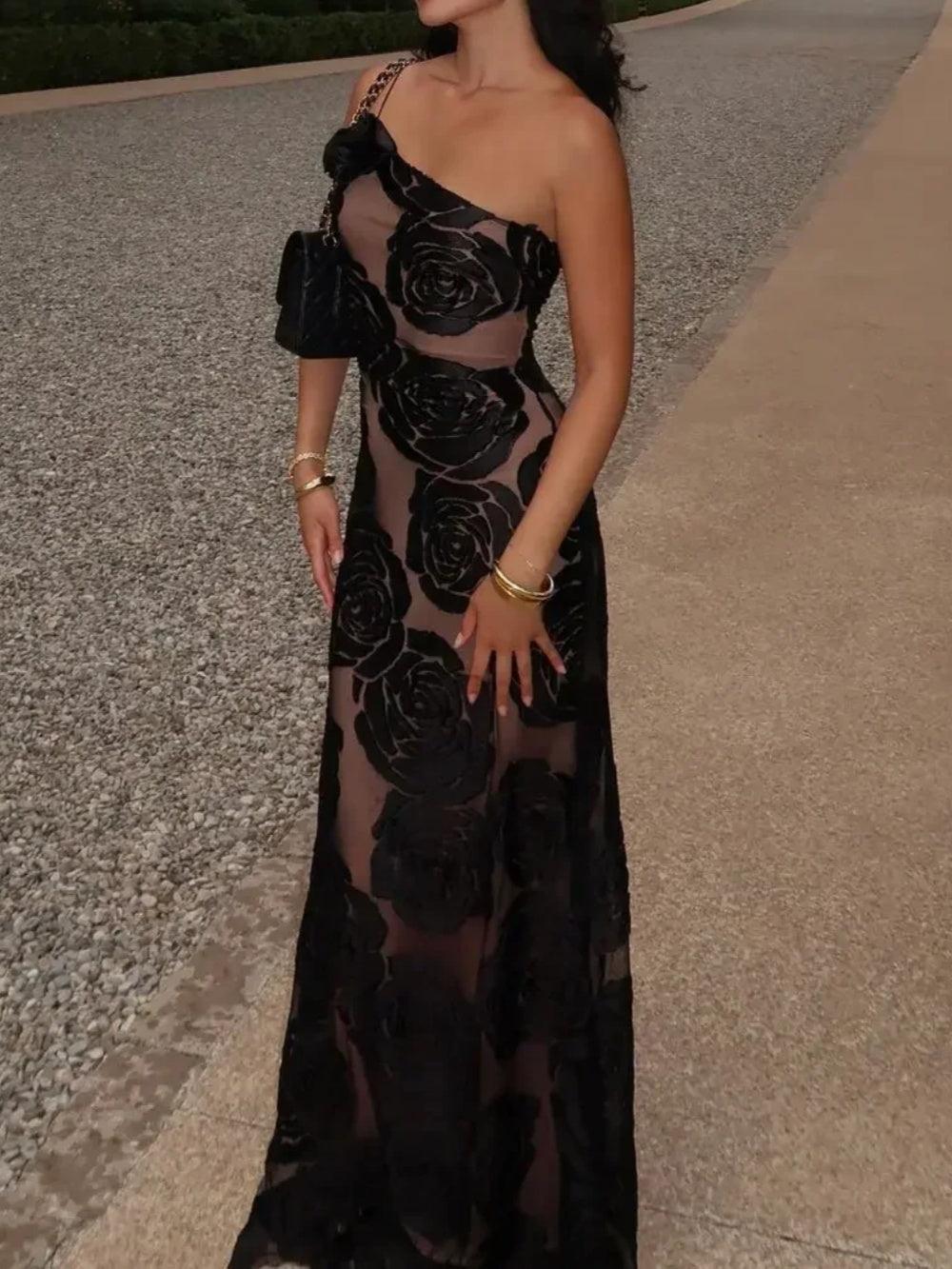 Black Rose Mesh Bodycon Dress