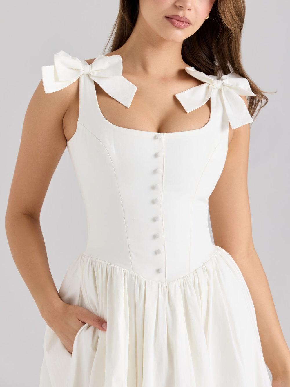 White stretch bow midi dress