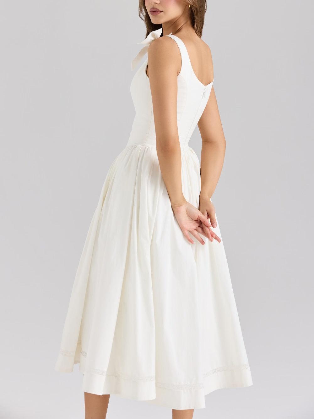 White stretch bow midi dress