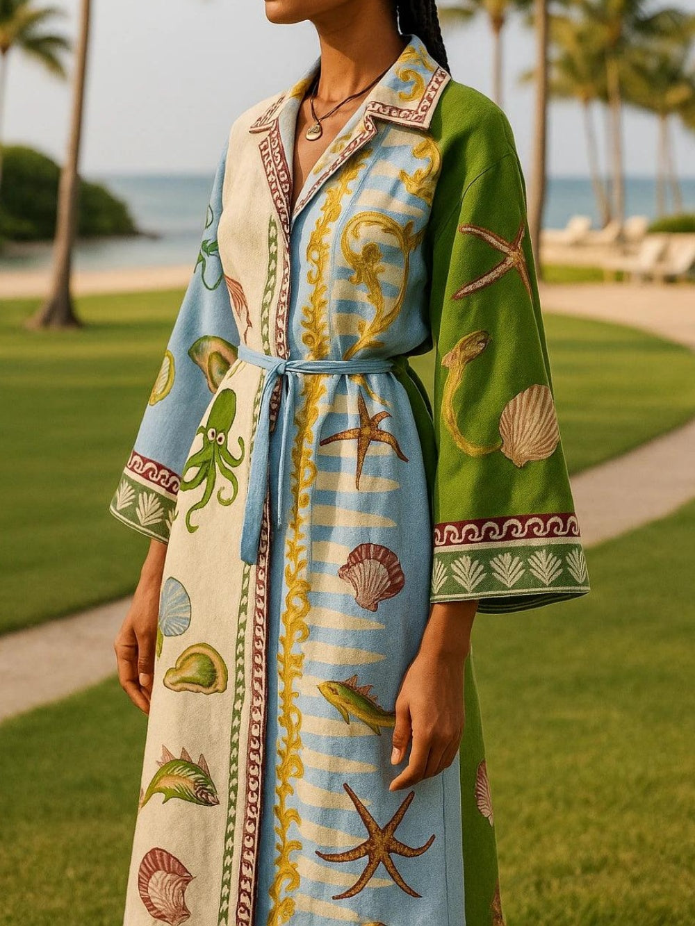 Belted Printed Twill Midi Shirt Dress