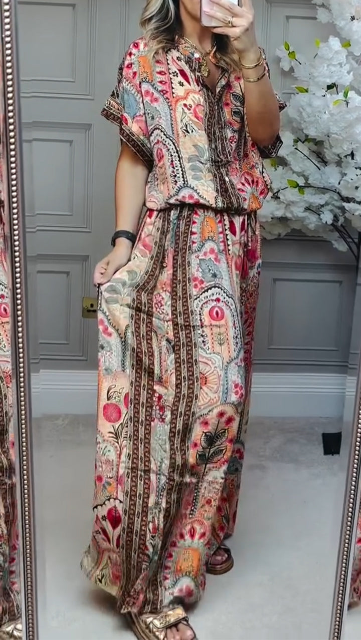 Round Neck Printed Loose Casual Suit