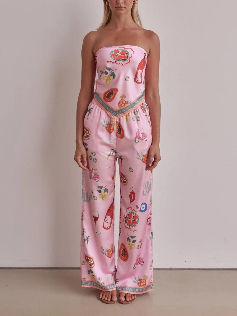 Costa Rica Satin Scarf Top and Pants Set