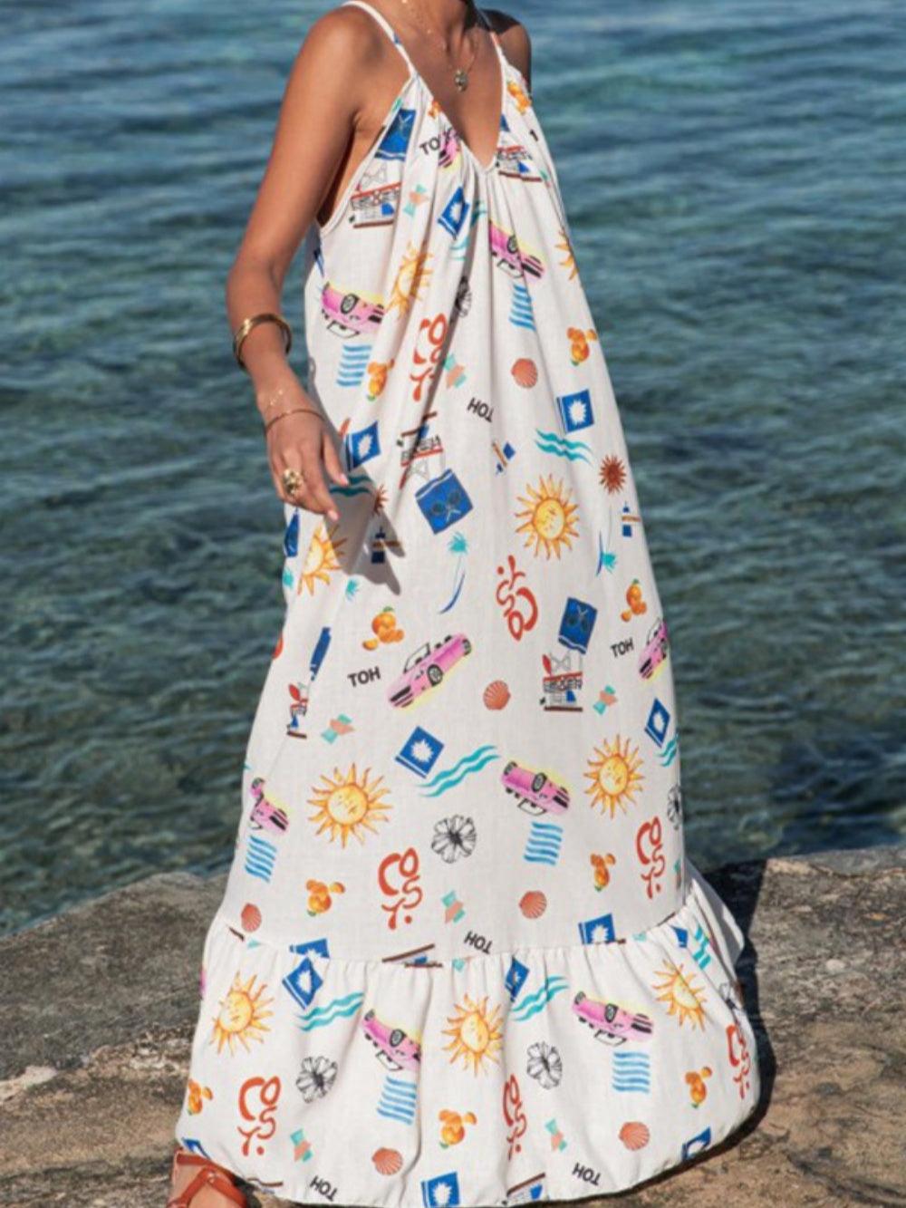 Sling Printed Holiday Loose Plus Size Dress