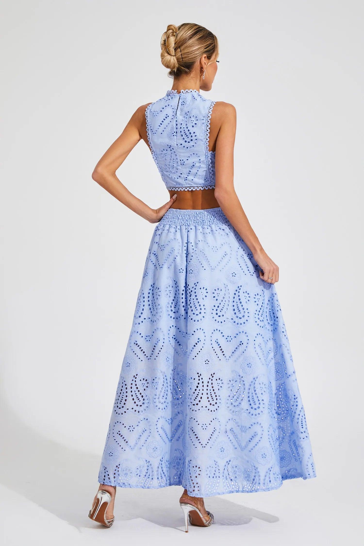 Halia Blue Embroider Sleeveless Set