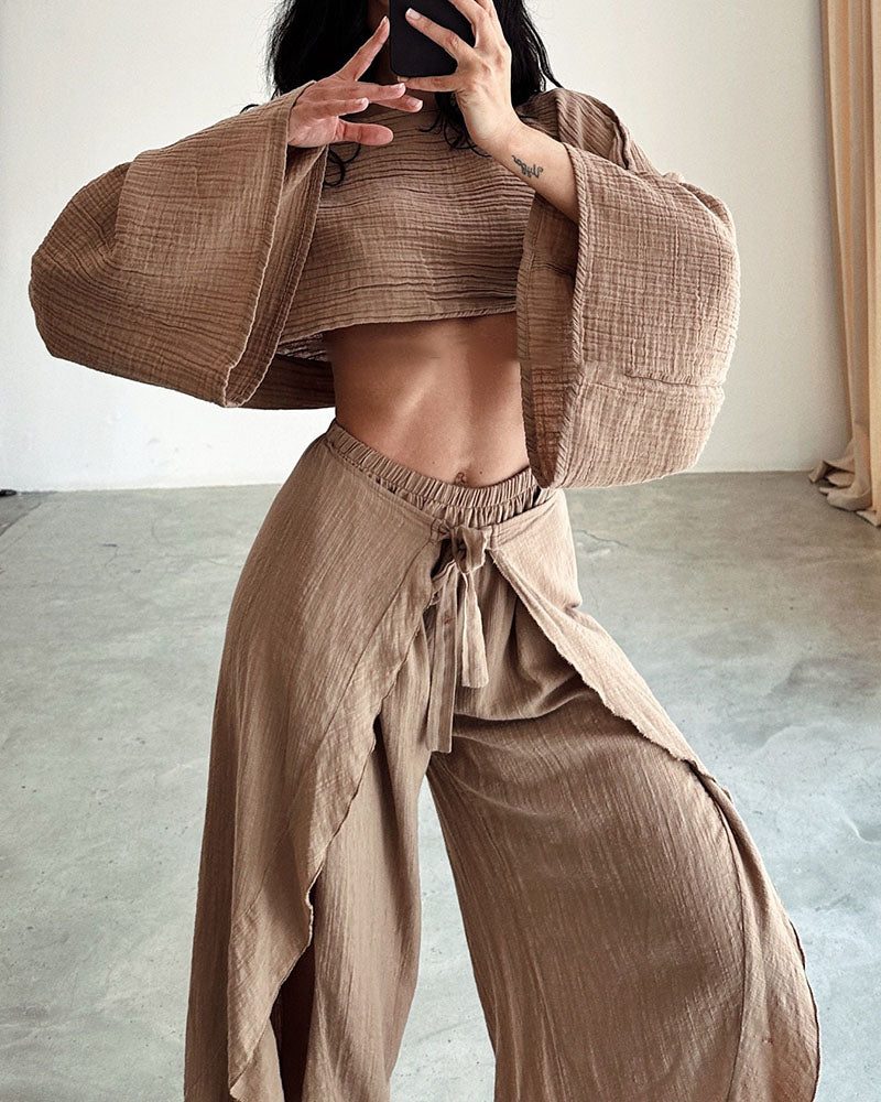 Casual slit tie two-piece set