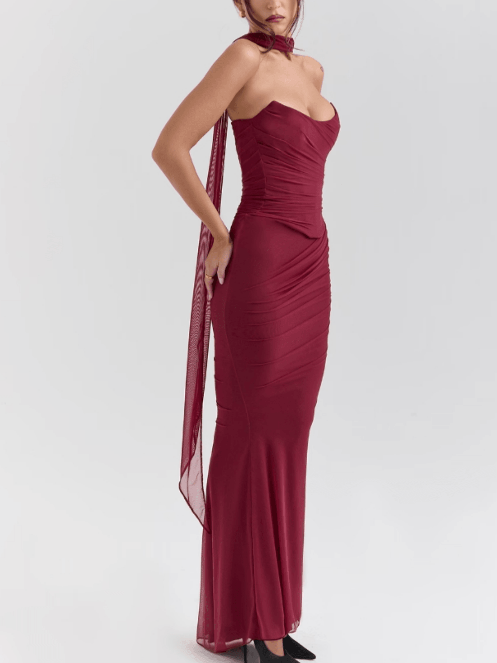 Cabernet strapless corset with neck scarf