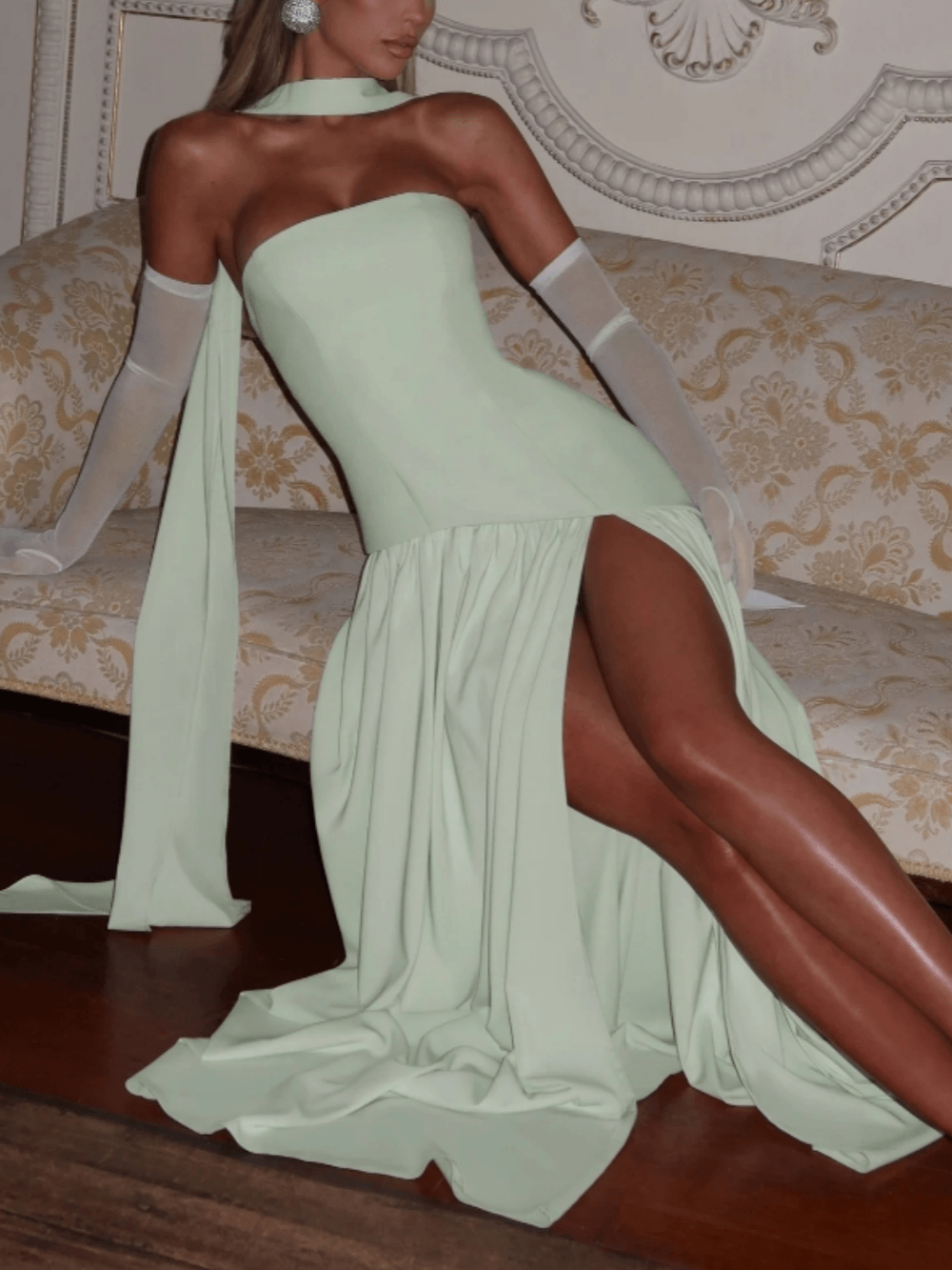 Strapless Patchwork Maxi Dress - Mint