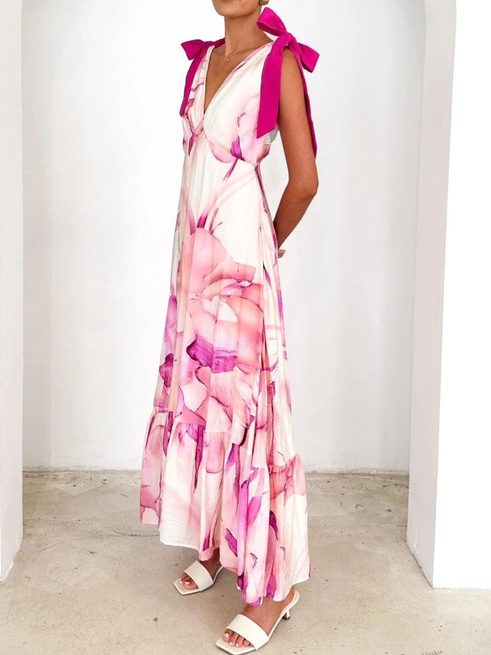 Lace-up V-neck printed dress