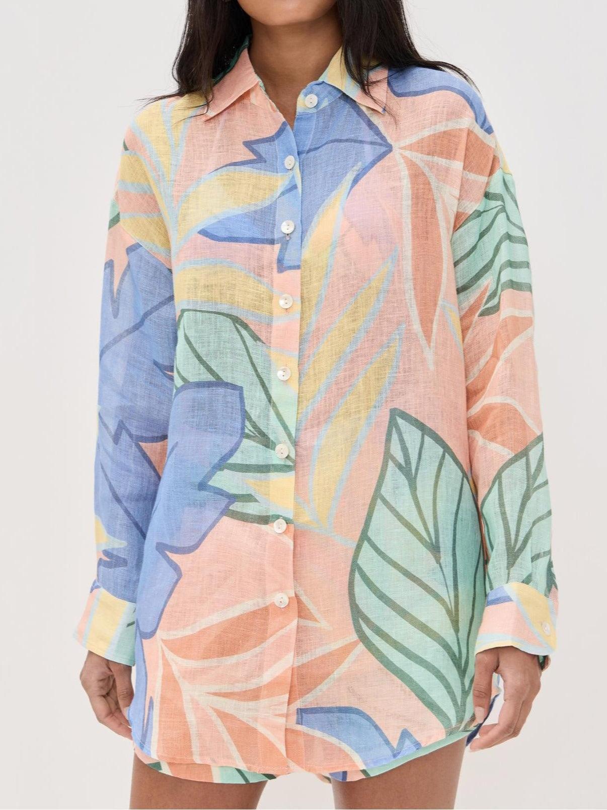 Playa Boyfriend Tropical Leaf Printed Short Set