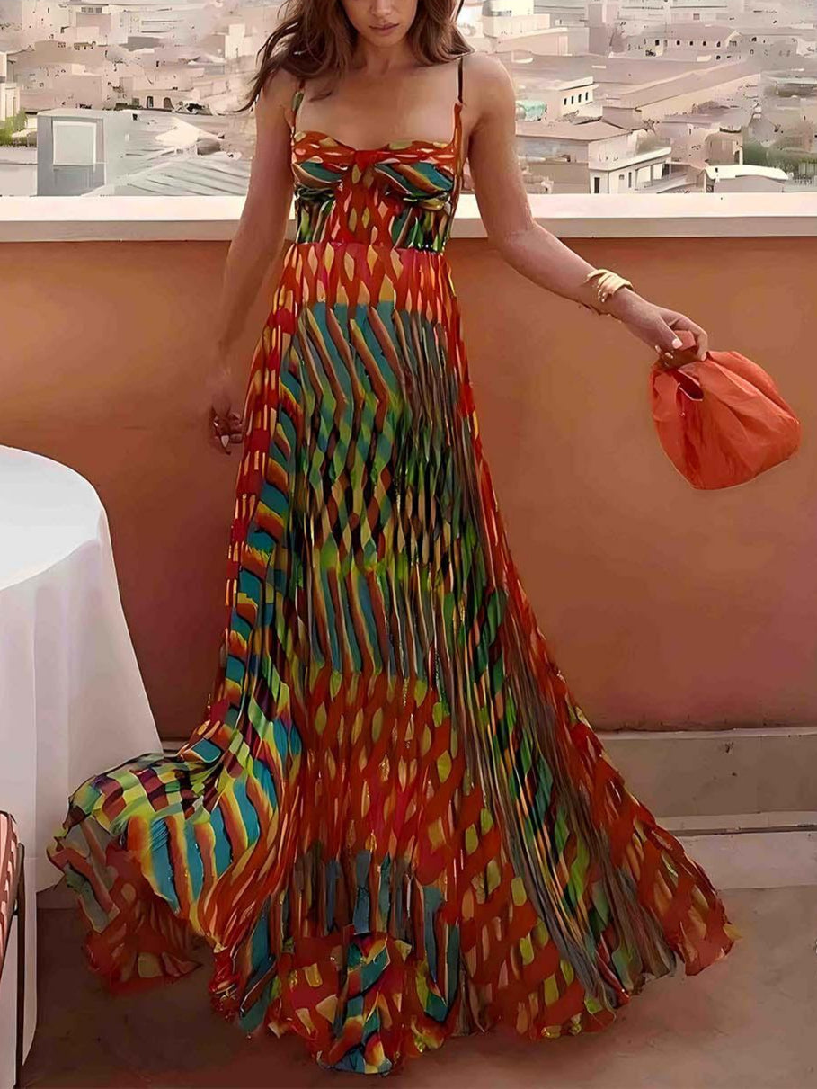 Elegant Personalized Painted Print A-Line Maxi Dress