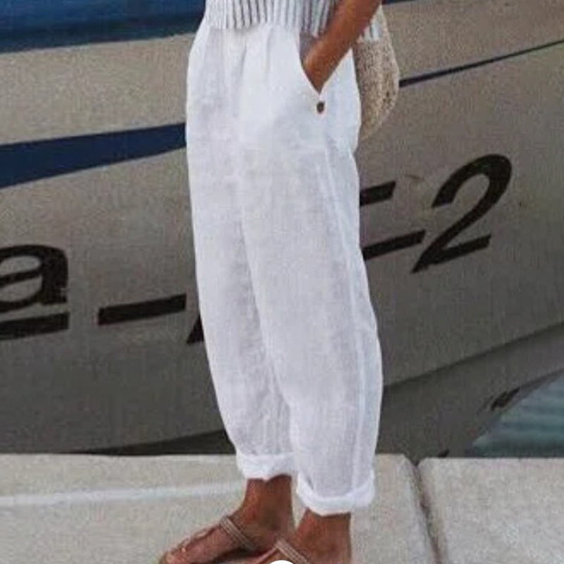 Cotton Linen Solid Color Casual Pants