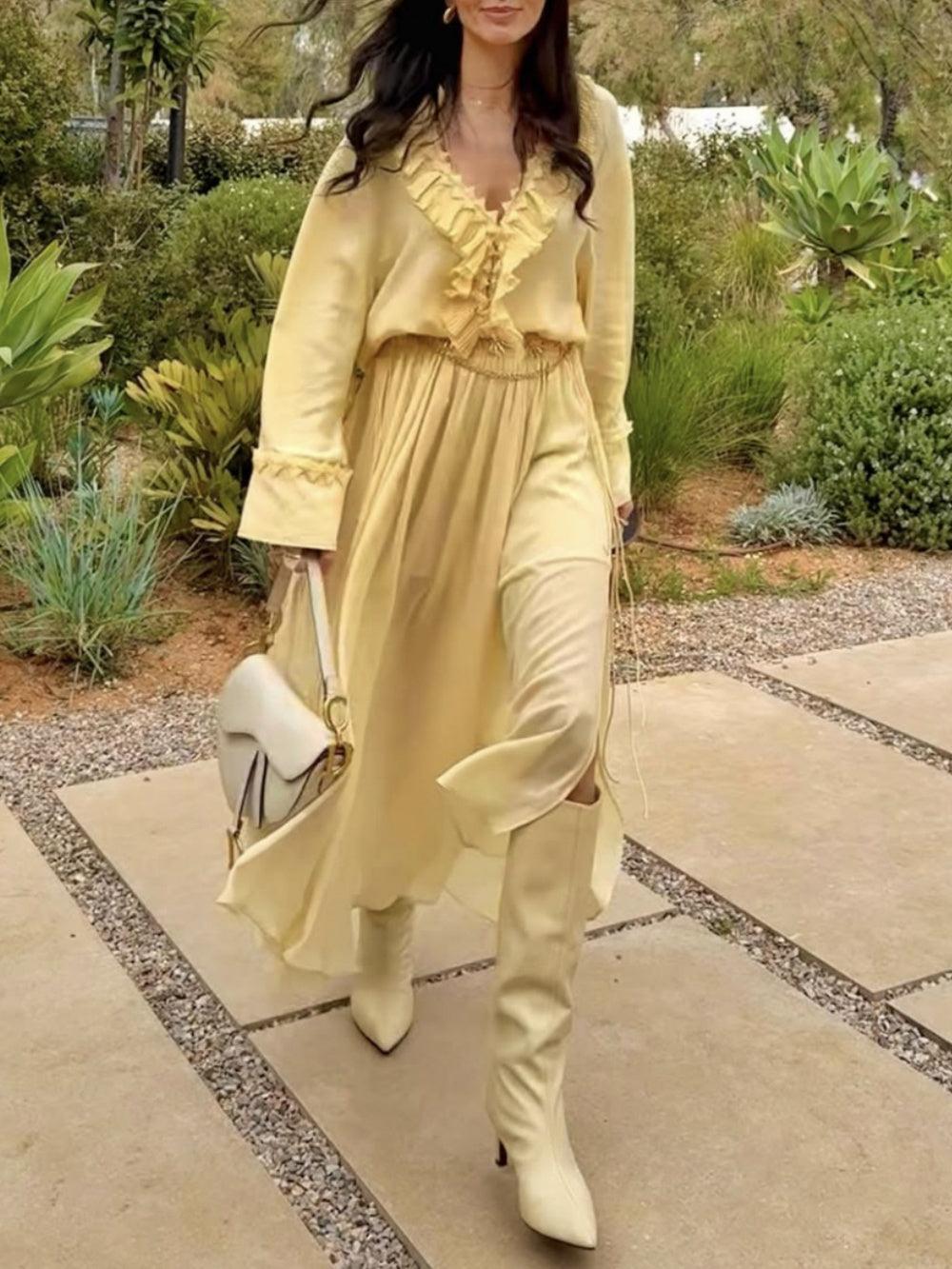 Two-Way Ruffled Long Sleeve Shirt and Skirt Set