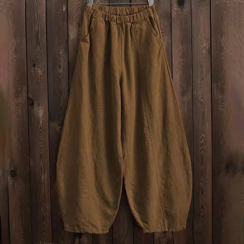Vintage Plain Pocket Casual Lantern Pants