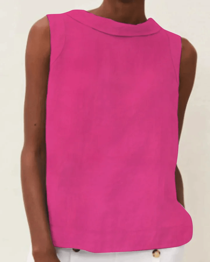 Linen Short-sleeved Blouse With A Round Neck