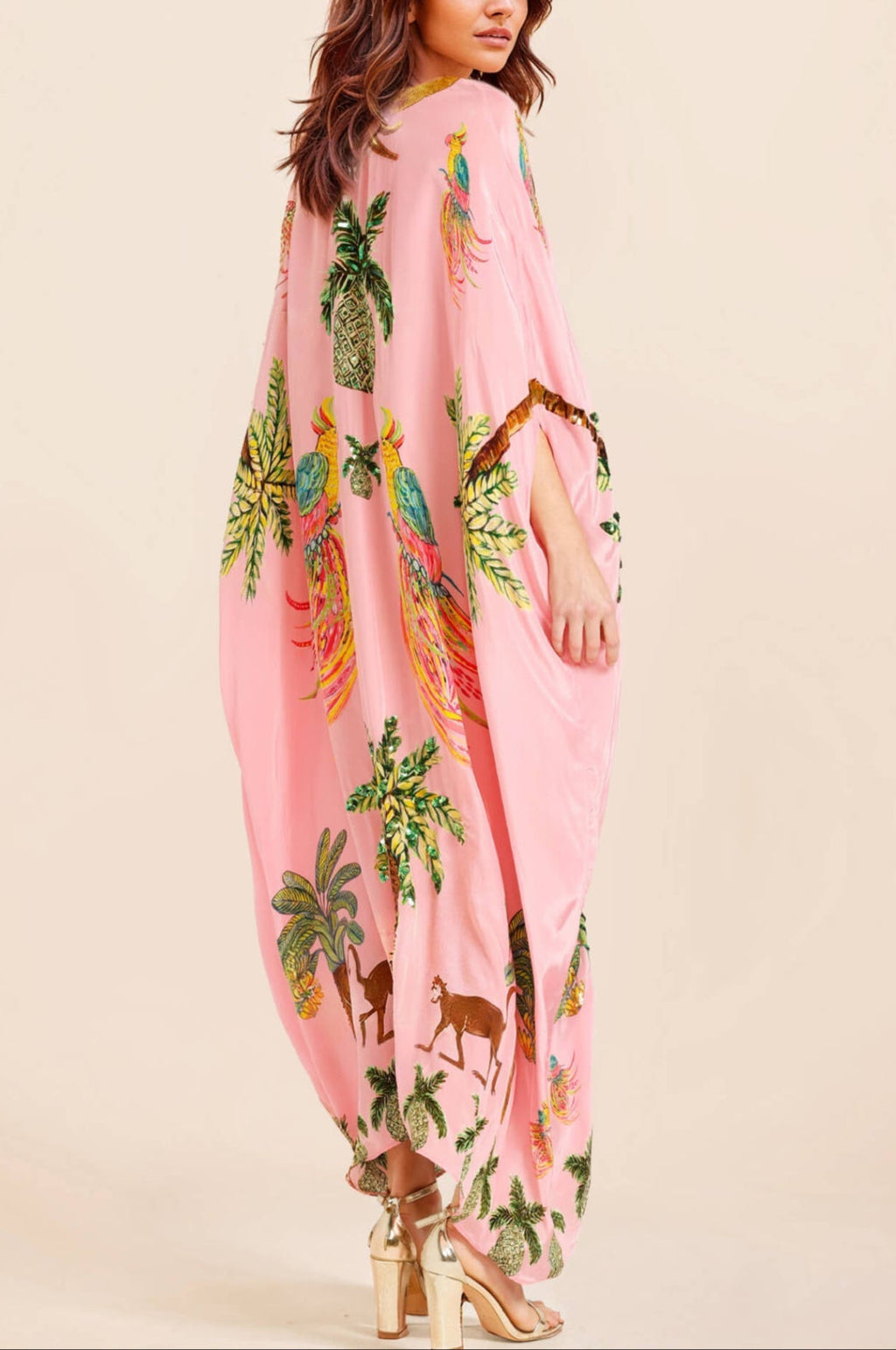 Unique Drop Shoulder Sleeve Coconut Tree Printed Dress